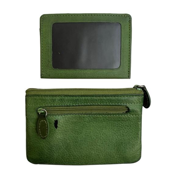 Vtg ROLFS ID Holder Card Wallet Green Leather Case Zip Top Key Coin Pouch Insert - Picture 1 of 14